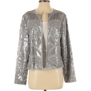 Travelers Collection By Chico's Women's Silver Open Front Mesh Jacket NWOT